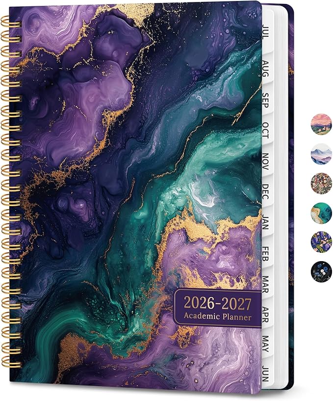 Planner 2026-2027, Monthly and Weekly Academic Planner July 2026 - June 2027, Hardcover Student Teacher Planning Agenda Calendar Book with Tabs, Perfect for Office School Supplies, A5 (6.3" x 8.5") - Velvet Rift