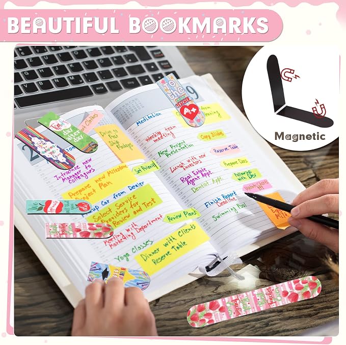 Gersoniel 32 Pcs Teacher Appreciation Gifts Bulk Teacher Magnetic Bookmarks Inspirational Page Clips Thank You Gifts for Employee Staff Xmas Stocking Stuffers for Women(Cute)