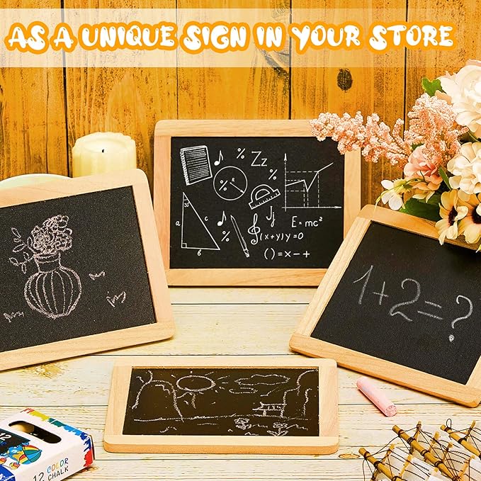 Chinco 6 Pcs Small Slate Chalkboard Mini Chalk Board with Frames 5.2x4 in Mini Board Signs School Supplies for Classroom Home Office (Wood)