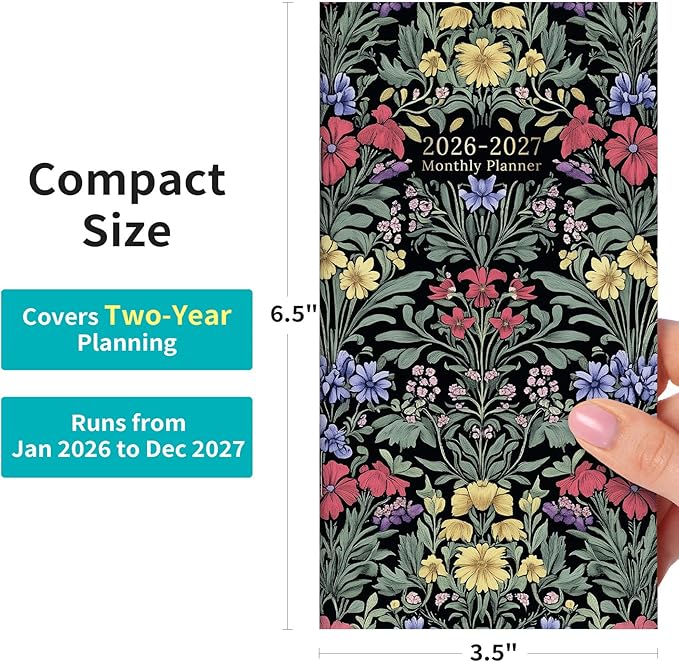 Pocket Calendar 2026-2027 for Purse, Two Year Monthly Planner Pocket Size 6.5" x 3.5", Jan 2026 - Dec 2027 Monthly Planner Small Calendar for School, Work and Home - Symmetrical Tapestry