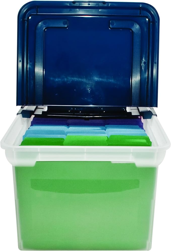 Advantus Extra Capacity 23-Inch File Tote, Letter Size, Clear Base/Navy Lid, Case of 4 (55797CT)