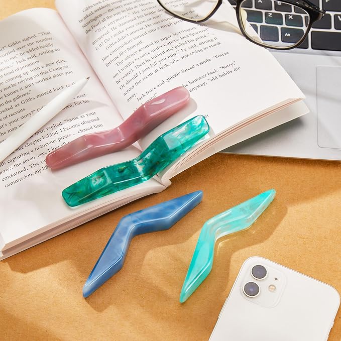 Eaasty 4 Pcs Thumb Book Page Holder for Reading Resin Book Opener Holder Multiple Colors Books Accessories Gifts for Reading Lovers Women Men(Light Colors)