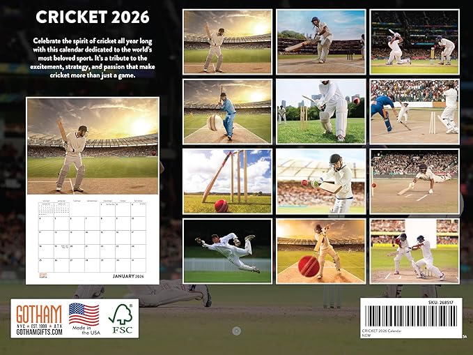 Cricket Calendar 2026 Monthly Wall Calender 12 Month Gifts | American Made In The USA