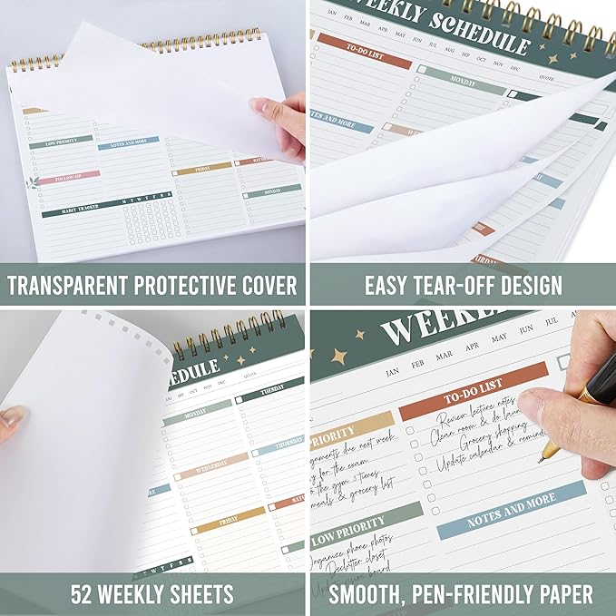 Weekly To Do List Notepad (8.5x11") – 52 Undated Weekly Planner Spiral Bound - Large Weekly Planner Desk Pad for Work, School & Home, Simple Productivity Organizer (Modern Boho)