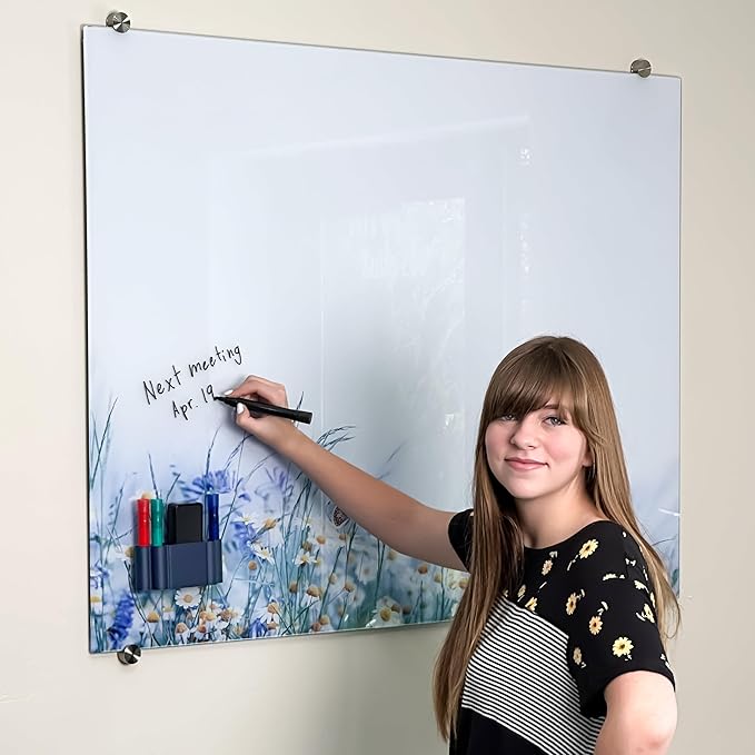 Glassboard Studio Magnetic Dry Erase Marker Holder - Super Strong for Magnetic Glass Whiteboard or Fridge - 2 Large Neodymium Magnets - No Slip Grip - Eco-Friendly PLA Plastic (Navy Blue, KIT)