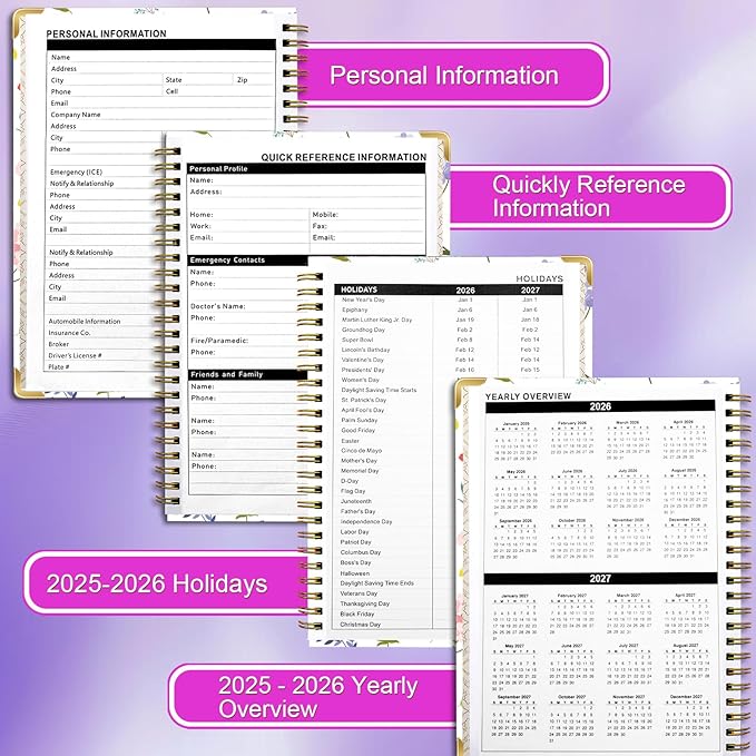 Weekly Monthly Planner 2026, Weekly Planner from Jan. 2026 - Dec. 2026, 6.3" X 8.5" Daily Planners with Tabs, Bookmark, Calendar Notebook for Women Girls, Planners Spiral Bound at School/Office