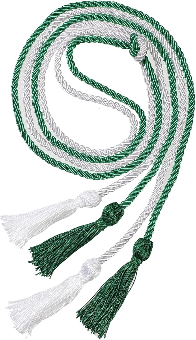 Graduation Double Honor Cords with Tassels Braided Academic Ropes for High School College Ceremony 68 Inch (Kelly Green+White)