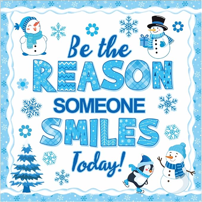 Pasimy Winter Bulletin Board Decorations January Bulletin Board Set Snowman Classroom Decor Be The Reason Someone Smile Cutouts Snowflake Border for Kindergarten Holiday Office Wall Door Supplies