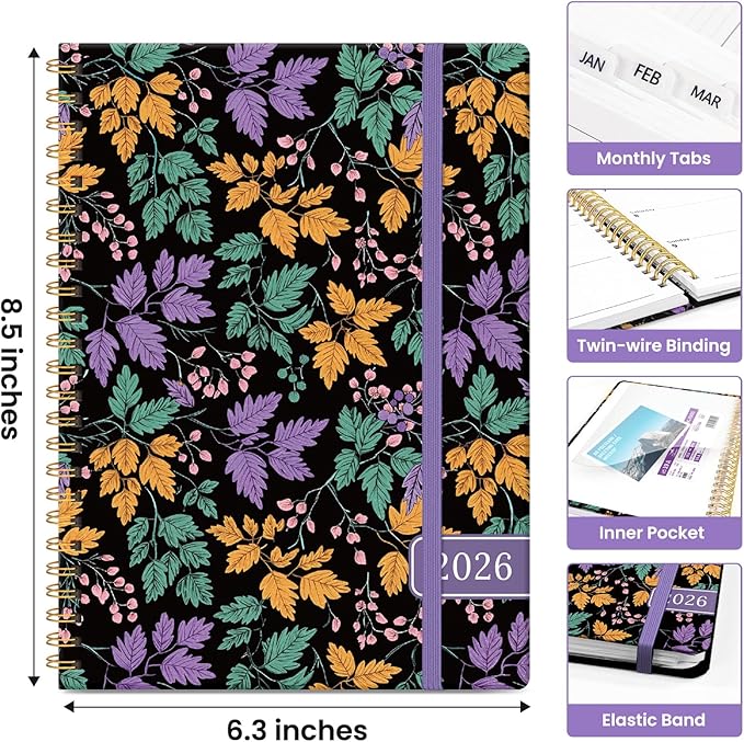 2026 Planner, Weekly and Monthly Calendar Planner for Women, Jan 2026 - Dec 2026, Hardcover Planning Agenda book with Tabs, Spiral Bound, Inner Pocket, Perfect for School Office Supplies, 6.3" x 8.5" - Fall Harmony