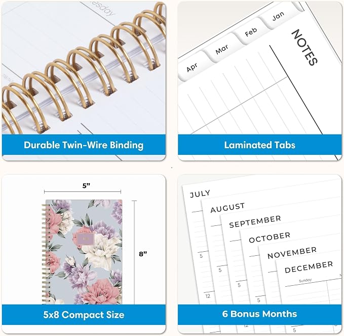 Blue Sky 2027 Weekly and Monthly Planner Calendar, January 2027 - December 2027, 5" x 8", Flexible Frosted Cover, Laminated Tabs, Durable Twin Wire Binding, Tula