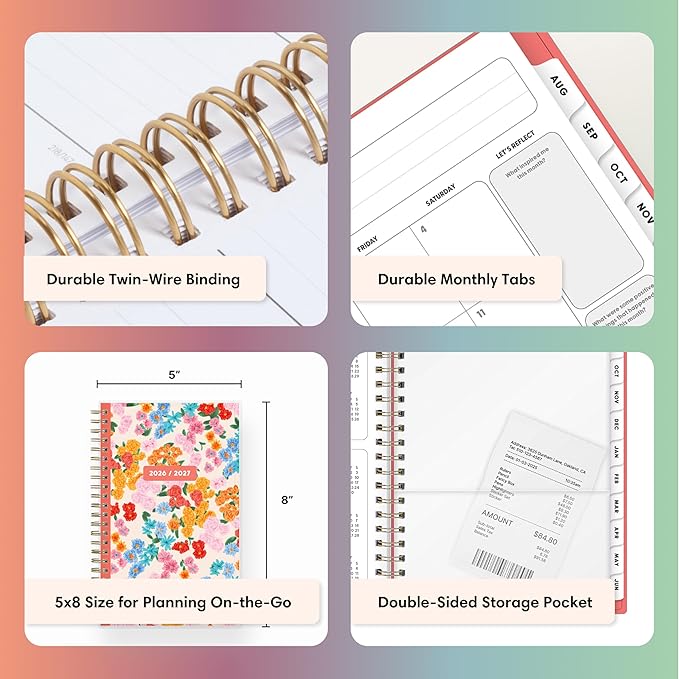 Blue Sky Gen Z 2026-2027 Weekly and Monthly Academic Year Planner Calendar, July 2026 - June 2027, 5" x 8", Flexible Interchangeable Cover, Wirebound, Laminated Tabs, Storage Pocket, Gladys