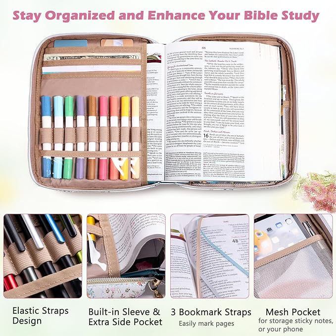 Bible Cover for Women - Soft Bible Case - Carrying Book Case for Bible Accessories - Bible Holder Case for Women - Girls Bible Bag - Bible Carrier - Bible Sleeve - Church Bag