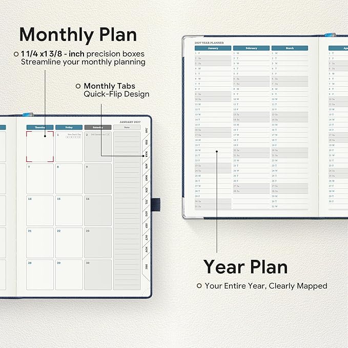 Planner 2026-2027 Weekly & Monthly Planner, 18 Month Academic Calendar July 2026 – Dec 2027, Horizontal Layout with Monthly Tabs, Hardcover Business Agenda Organizer, Dark Blue