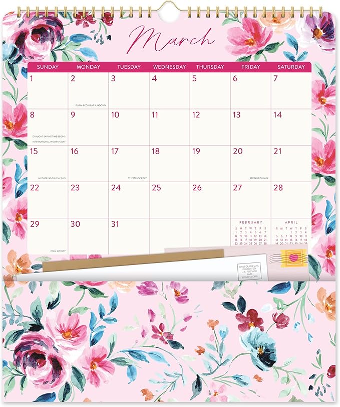 Orange Circle Studio Pockets Plus Wall 2026 Calendar, Bella Flora, Large Monthly Planner, Hanging Organizer, Aesthetic for Home Office, Classroom, School, Family Calendar, Easy Planning & Organizing