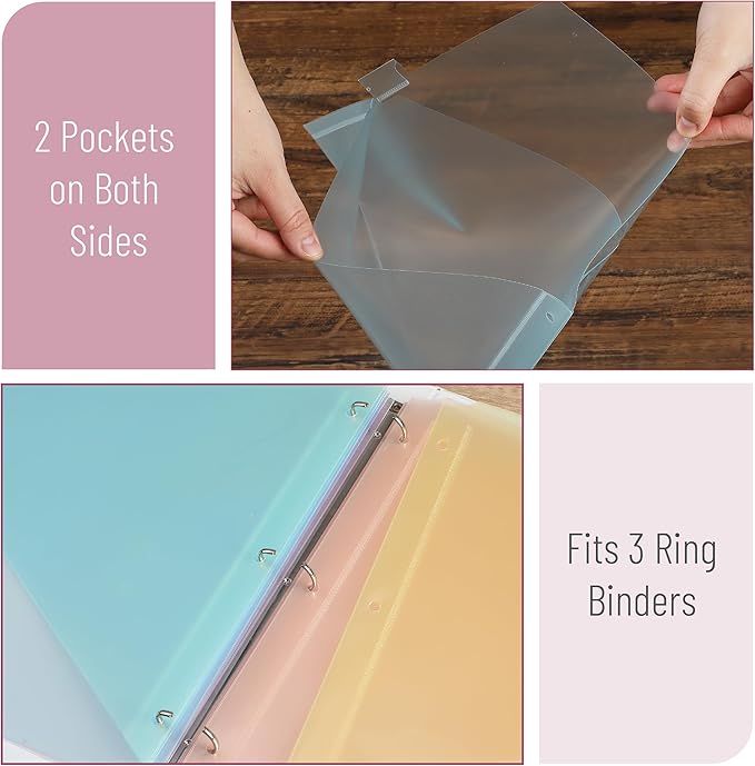 Mr. Pen Binder Dividers with 8-Tab, Pastel Colors, 3 Ring Binder with Tabs and Pockets (Pack of 2)