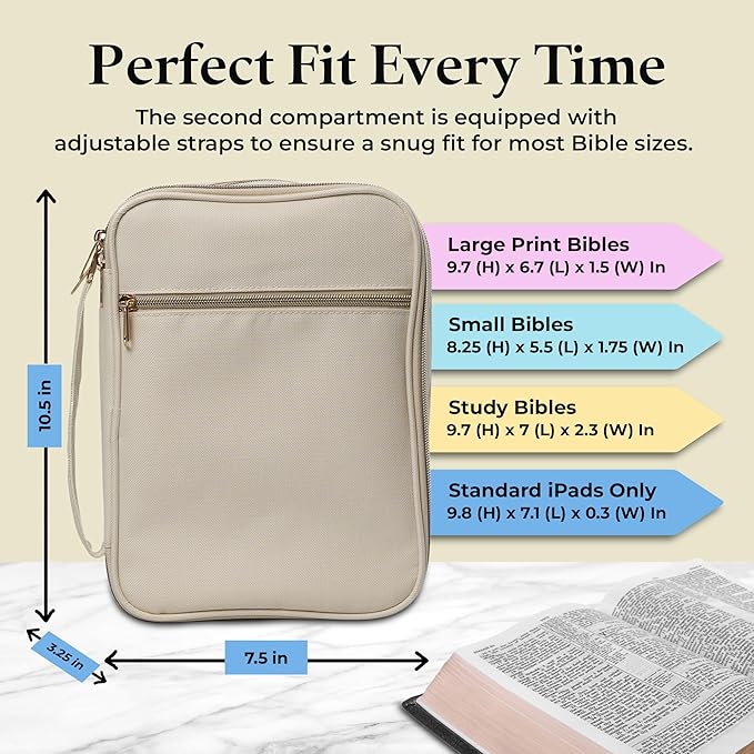 S.F. Creations Premium Bible & Book Carrying Case with Journaling Accessories - Convenient for Men, Women, Teens, and Kids, Ivory