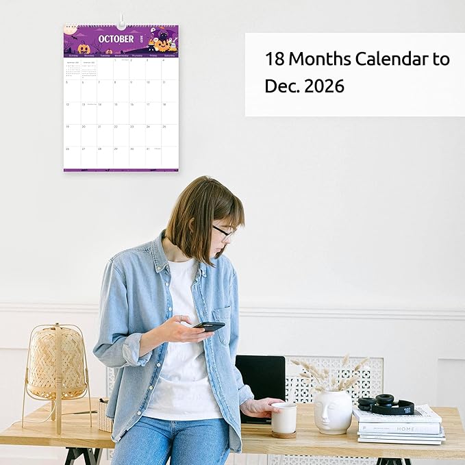 SKYDUE Wall Calendar 2025-2026, 18 Months Calendar from Jul. 2025 to Dec. 2026, 14.5 x 11.5 Holiday Theme Vertical Wall Calendar with 280 Planner Stickers