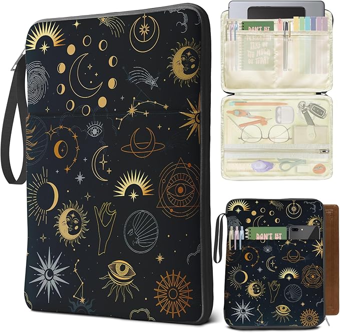 Sun and Moon Book Sleeve Cover, Mysterious Tarot Eye Protector Case With Zipper, PU Leather Waterproof Cover Bag, Portable Pouch for Paperback Hardcover Lovers Gifts