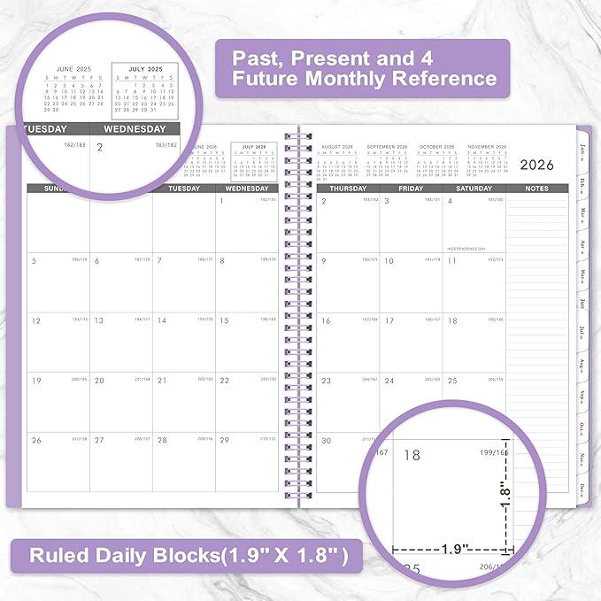 2026-2027 Monthly Planner - Monthly Planner/Calendar, 18 Month Planners with Tabs & Pocket, Contacts and Passwords, Thick Paper, Twin-Wire Binding - Purple (9" x 11")