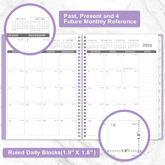 2026-2027 Monthly Planner - Monthly Planner/Calendar, 18 Month Planners with Tabs & Pocket, Contacts and Passwords, Thick Paper, Twin-Wire Binding - Purple (9" x 11")