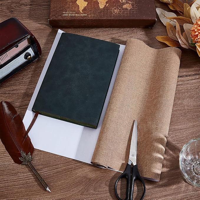 CRASPIRE 51 x 11.8 Inch Brown Linen Book Cloth Bookbinding Book Cover Peru Polyester Fabric Paper Backed Woven Book Fabric for Books Album Scrapbooking Archival DIY Covering Bookbinding Protector