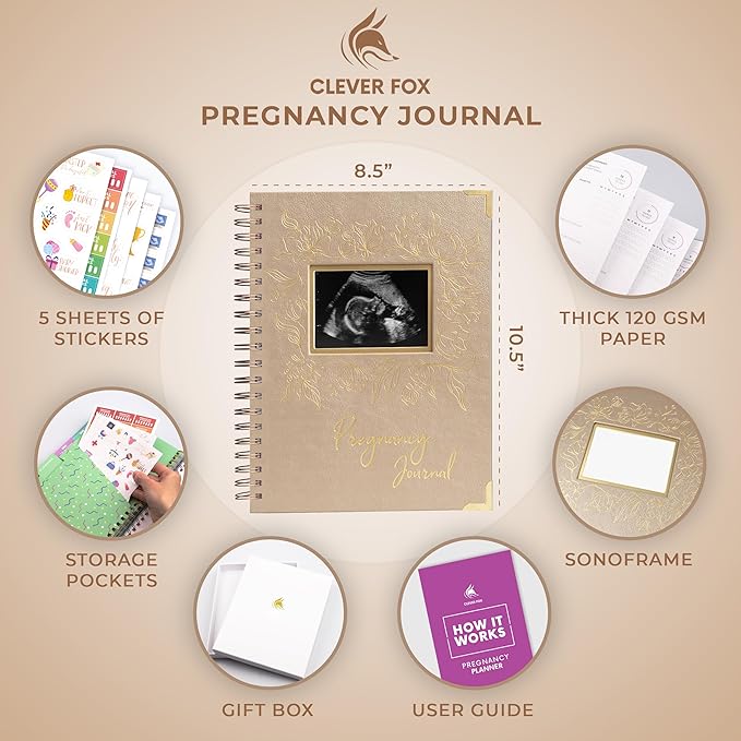 Clever Fox Pregnancy Journal & Memory Book - Pregnancy Planner & Notebook for Expecting Moms – Baby Keepsake, First Time Moms Gift (Pearl, 9" x 10.5" SonoFrame Edition)