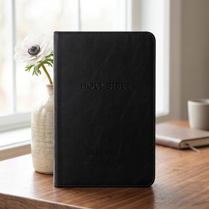 Printualist Personalized KJV Deluxe Holy Bible with Name Engraved, Red Letter King James Version, Faux Leather Black Cover, Custom Gift Bible for Christian Celebrations