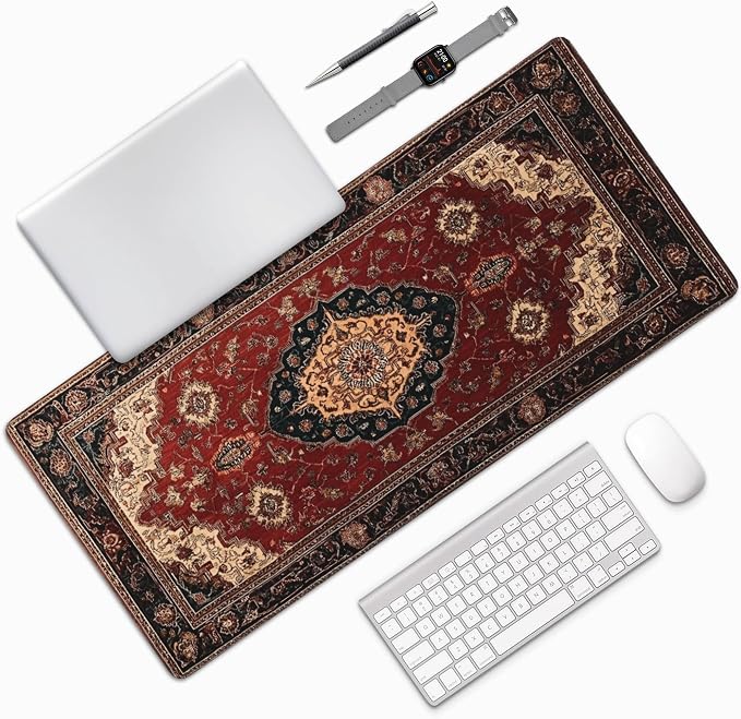 Extended Mouse Pad 35.4" x 15.7" - Vintage Persian Rug Desk Mat with Non-Slip Base, Traditional Oriental Carpet Design, Water Resistant, for Gaming, Office & Home Decor
