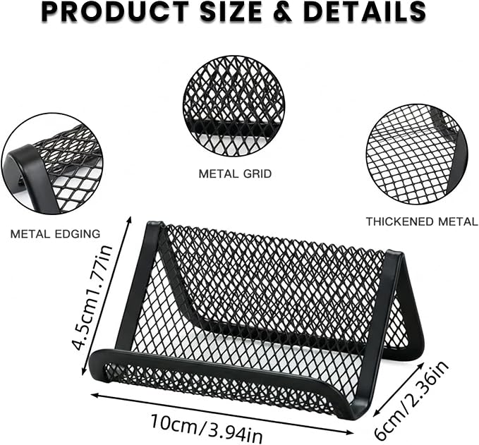 6 Pcs - Black Metal Mesh Business Card Holder for Desk | Office Desktop Business Card Display Holder | Desk Accessories for Women and Men | Wire Mesh Business Card Holder