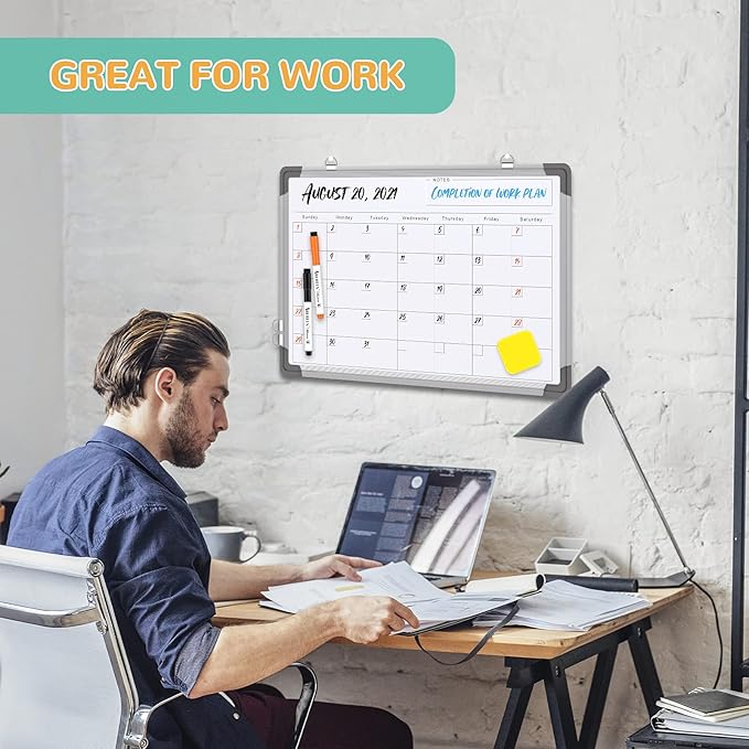 Small Monthly Calendar Dry Erase Whiteboard for Wall, 16" x 12" Magnetic Dry Erase Board, Hanging Double-Sided White Board, Portable Board for Drawing, Kitchen, Planning, Memo, Home, Office
