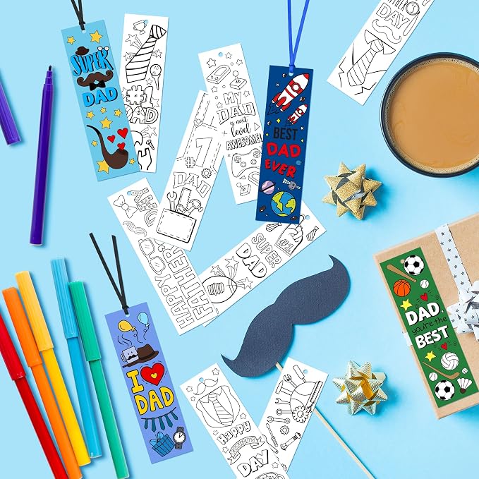 BWkoss Father's Day Color Your Own Bookmarks for Kids -75Pcs Happy Father's Day DIY Coloring Bulk Blank Bookmark Classroom Art Craft Supplies for Student Father's Day Holiday Party Goodie Fillers