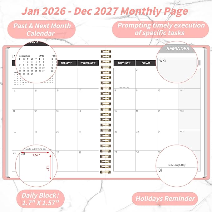 Monthly Planner 2026-2027, Jan 2026 - Dec 2027, 2 Year Calendar 2026-2027 Monthly Planner, 7.5" x 10", 24 month Calendar With Goals To Do List, Habit Tracker Suitable for Schools & Offices & Home
