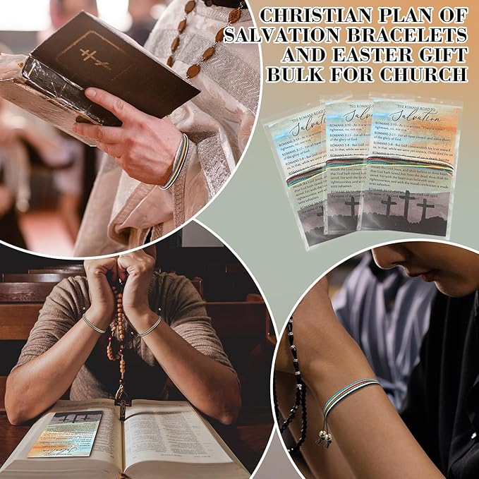 50 Set Plan of Salvation Bracelet Gifts Bulk Gospel Tracts Fathers Day Christian Church Gifts Bible Gospel Tracts Card Romans Road to Salvation Bookmarks for Church Men Women Evangelism Seeker