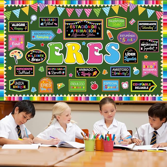 Affirmation Station Spanish Bulletin Board Decorations Set Welcome Back to School Spanish Motivational Paper Cutouts Colorful Inspirational Bulletin Board Decor for Classroom Teacher Chalkboard Wall