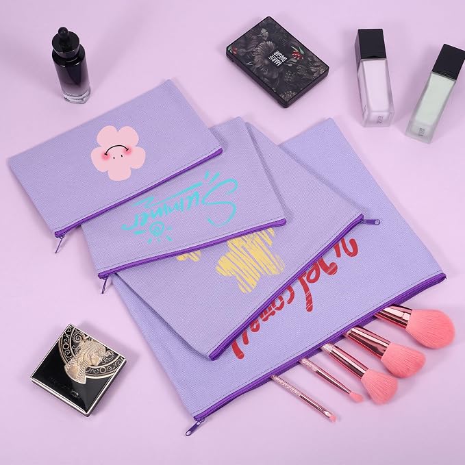 12 Pieces Cotton Canvas Makeup Bag, Multipurpose Cosmetic Bag with Zipper Travel Toiletry Pouch, Blank DIY Craft Bag (Purple, XL)