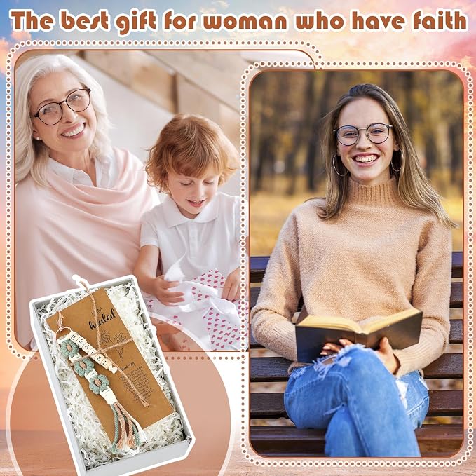 Gerrii 24 Set Back to School Keychains Bulk Christian Gifts for Women Christian Faith Bookmarks with Inspirational Bible Verses Macrame Tassel Keychain Classroom Prize Bible Verse Gift (Bright)