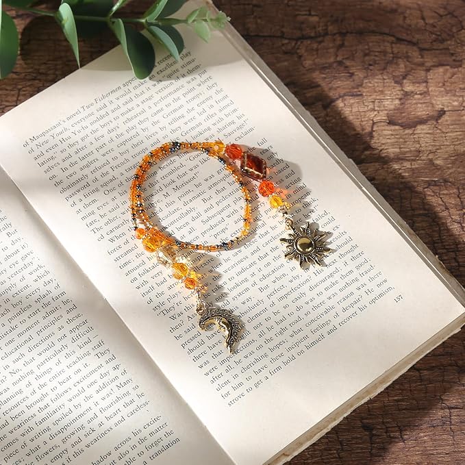 Vintage Bohemian Sun Moon Beaded Bookmark - Y2K Aesthetic Beaded Book Mark for Women & Men, Unique Aesthetic Bookish Gifts for Booklovers Students Teachers