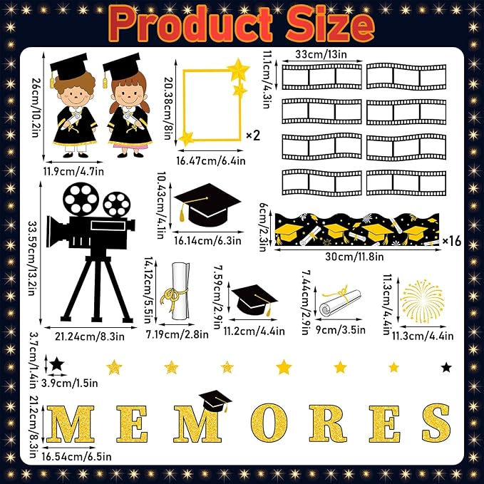 Graduation Film Bulletin Board Decorations Set Movie Theme Classroom Decor Congrats Grad Paper Cutouts Film Strip Star DIY Photo Cutouts for Kindergarten Primary Junior Senior High School Wall Decor