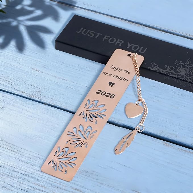 Happy Retirement Gifts 2026, Graduation Bookmark, Enjoy The Next Chapter, Stainless Steel Bookmark for Women Men, Retirement Gifts for Coworker, Teacher Appreciation Gift, Graduation Gifts, Rose Gold