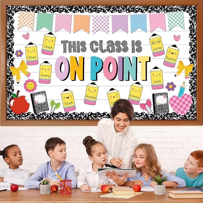 Composition Notebook Bulletin Board Set Welcome Back to School Classroom Decoration This Class is on Point Bulletin Board Pencil Shaped Paper Cutouts for Back to School Home Chalkboard Wall Decor