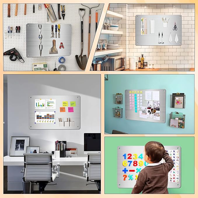 Magnetic Board 17.5" x 11.4" Magnet Bulletin Board is Suitable for displaying Notes, Photos,Magnetic Letters, Suitable for Walls, refrigerators, cabinets, etc (Silver)