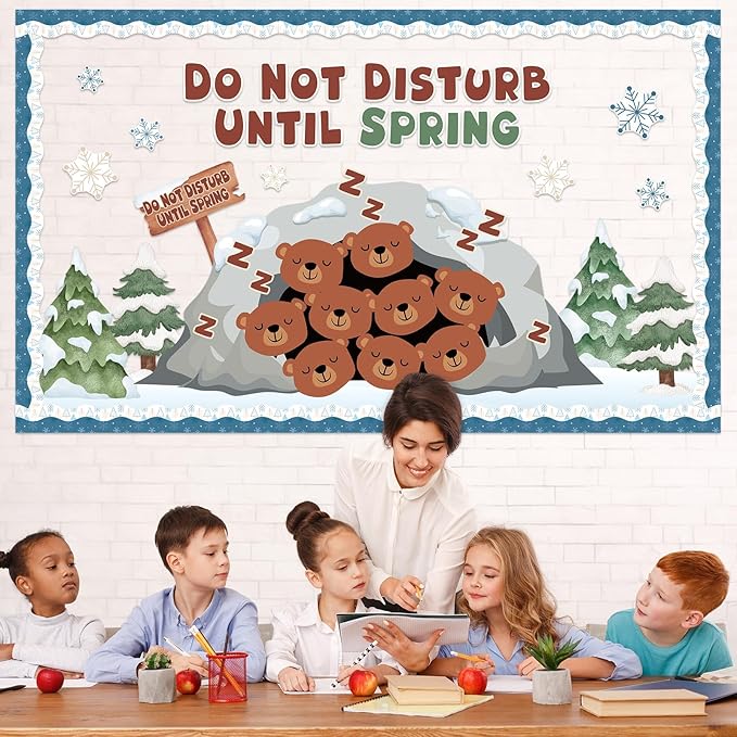 Winter Bulletin Board Decorations Hibernating Bear Paper Cutouts for DIY Photo Do Not Disturb Until Spring Snowflake Bulletin Board Set for Christmas School Chalkboard Wall Window Decoration Favor
