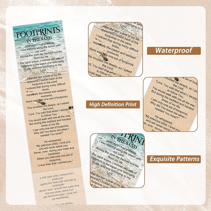 100 Pcs Footprints in The Sand Bookmark, Christian Bible Verse Book Markers Page Clips, Inspirational Bookish Gifts for Women Students Book Lovers