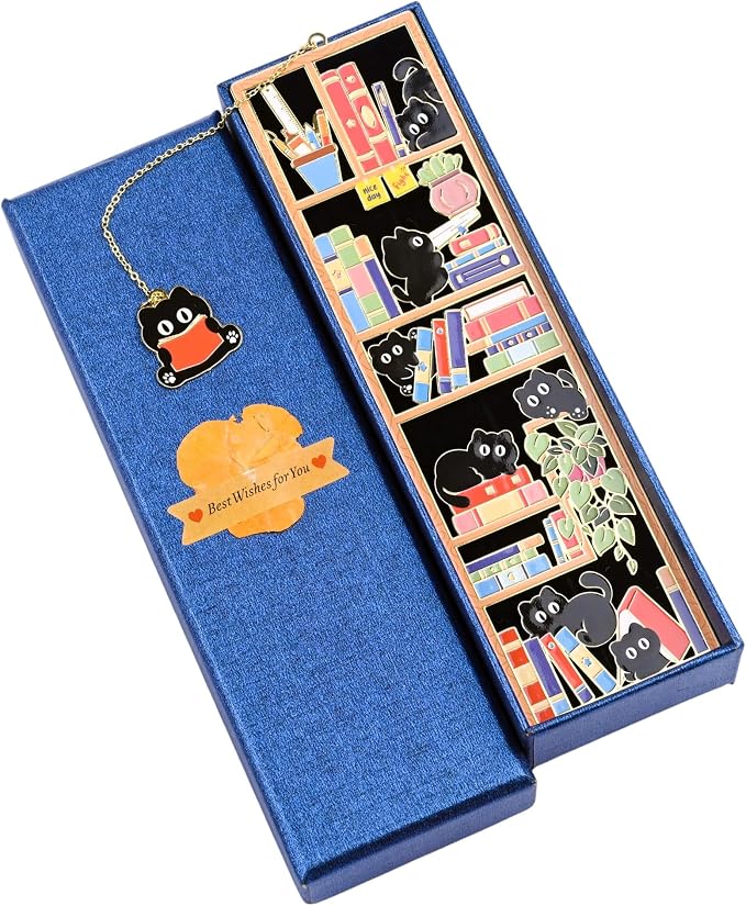 Bookmarks for Women Reading, Black Cat Metal Bookmarks with Gift Box, Cute Book Marks Charm, Bookmark Gifts for Mom, Friends, Book Lover, Cat Lover, Birthday, Graduation, Dad, Besite, Teachers
