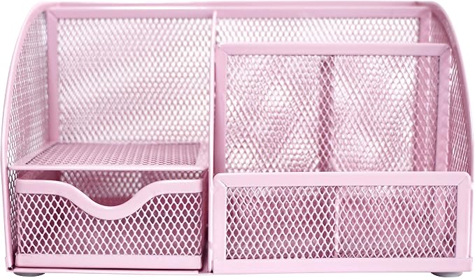 Exerz Desk Organizer Light Pink Office Desk Accessories Supplies Office Storage Desktop Pencil Pen Holder with Drawer Home Workspace