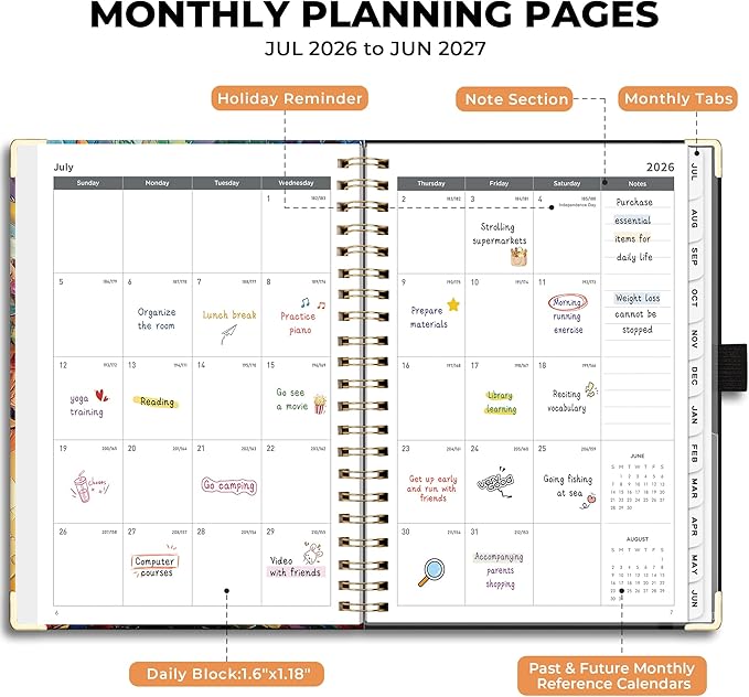 AHGXG Academic Planner 2026-2027, July 2026 - June 2027, Weekly and Monthly, 8.5" x 11", Hardcover, Spiral-Bound, Calendar, Agenda for Women, Student, School, 12-Month Tabs (Colourful Tree)
