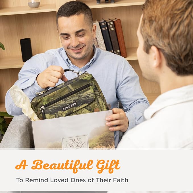 Christian Art Gifts Stand Firm Oak Moss Camo Poly-Canvas Organizer Bible Cover - 1 Corinthians 16:13, Medium