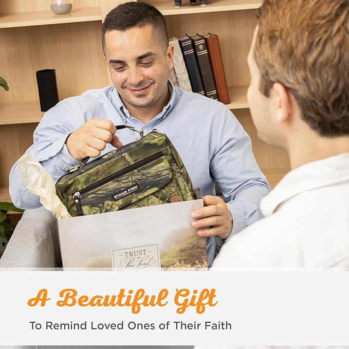 Christian Art Gifts Stand Firm Oak Moss Camo Poly-Canvas Organizer Bible Cover - 1 Corinthians 16:13, Medium