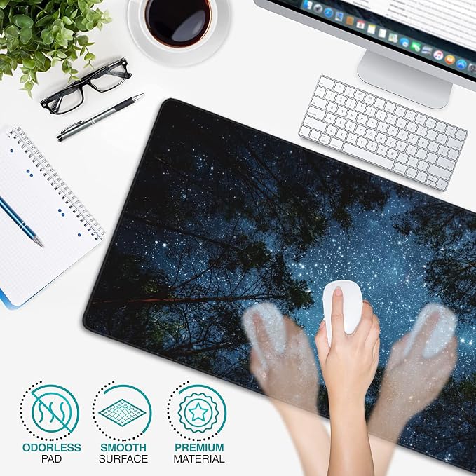 Beautiful Night Sky and Milky Way Gaming Mouse Pad XXL Large Desk Mouse Pad Keyboard Mat with Stitched Edges Waterproof Non-Slip Desk Mat for Laptop,Keyboard,Computer 35.4 * 15.7 Inch