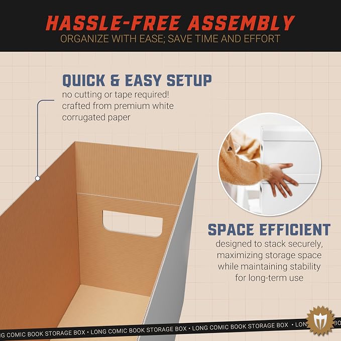 Max Protection 3ct Long Comic Book Storage Box - Durable White Corrugated Cardboard, 200 lb. Test Strength, Easy Assembly, Home & Kitchen Storage Solution, Fits 7 5/8" x 10 7/8" Comics, Made in USA